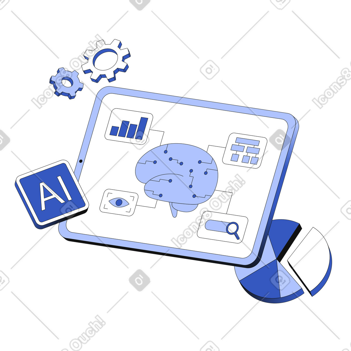Artificial intelligence on tablet screen animated illustration in GIF, Lottie (JSON), AE