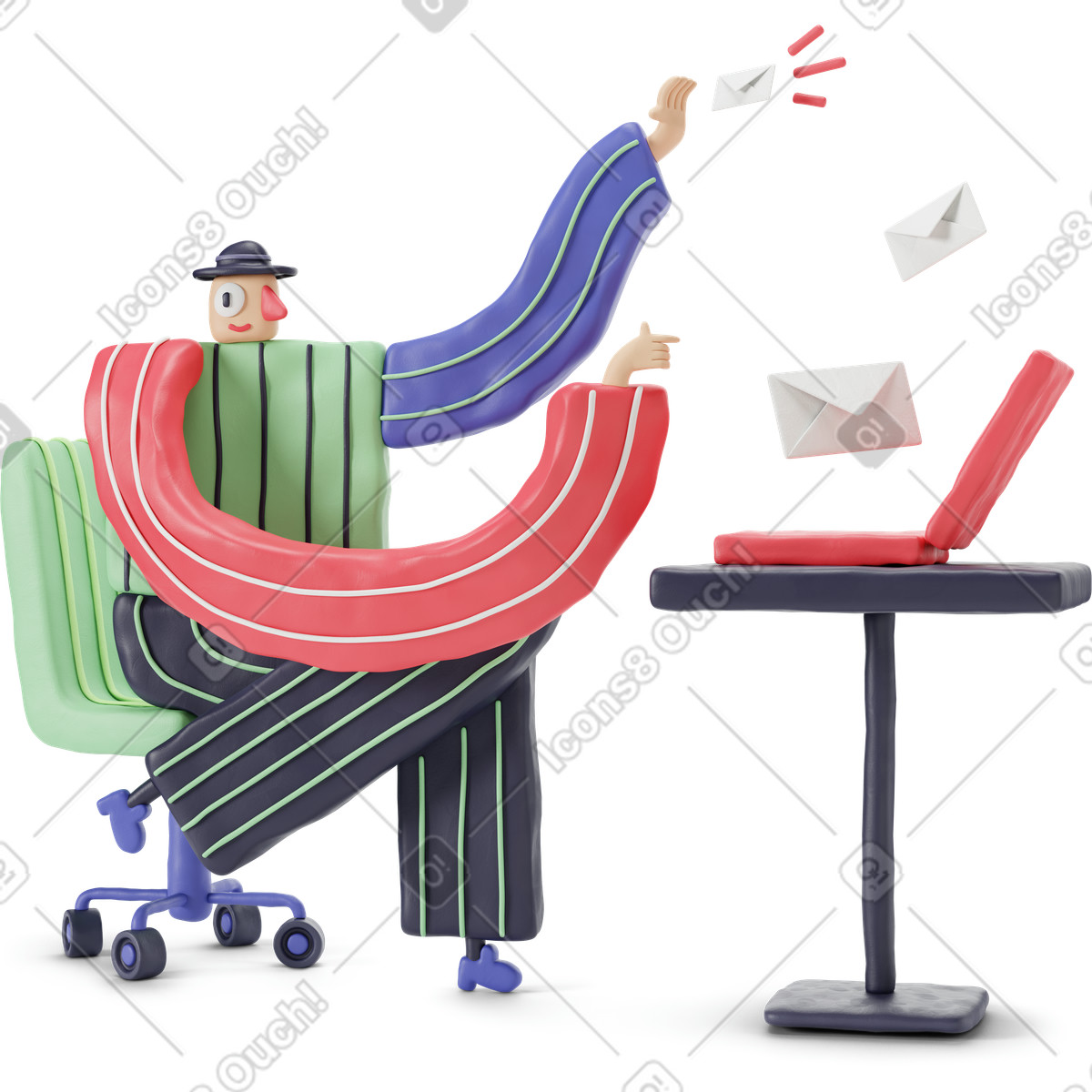 Illustration Homme recevant un nouveau courrier dans le style 3D Stripy à télécharger aux formats PNG, SVG