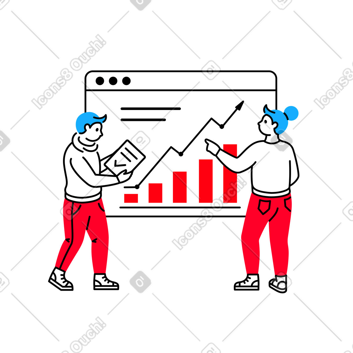 Work team discussing analytis illustration in Transistor style download in PNG, SVG