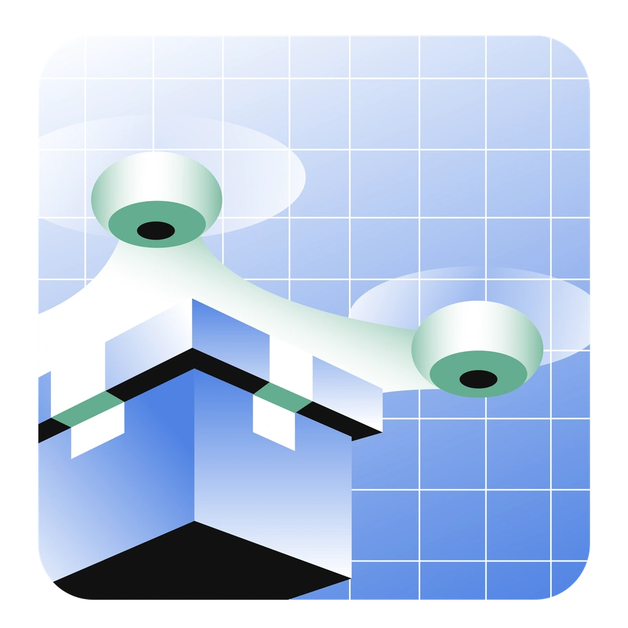 A drone above a geometric structure - Network style illustration