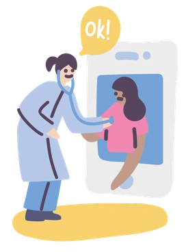 A doctor examining a patient via smartphone - Pluto style illustration