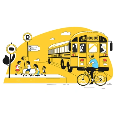 A cyclist and a school bus in a near-miss in a busy school zone