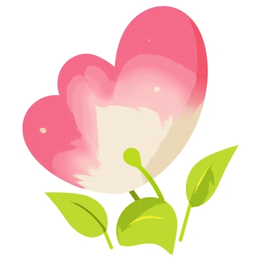 A close-up illustration of a "bleeding heart" flower with delicate pink and white heart-shaped petals. The petals display subtle gradients of color, transitioning from a vibrant pink at the top to a soft white at the bottom. The green leaves surrounding the flower are lush and detailed, showing various shades of green. Tiny droplets of water are visible on the petals, emphasizing their freshness. The background is softly blurred to focus attention on the intricate details of the flower.