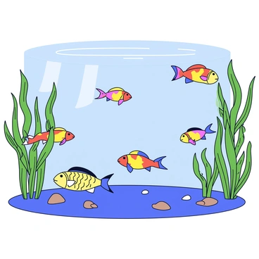 A vibrant underwater scene in the Jordan River, showcasing a variety of fish swimming among lush aquatic plants. The fish are colorful, with some displaying bright orange, yellow, and blue scales. Tall green plants with slender leaves sway gently in the water currents, creating a lively environment. Sunlight filters through the water's surface, casting shimmering patterns on the riverbed below. Small rocks and pebbles can be seen scattered along the bottom, adding texture to the underwater landscape.