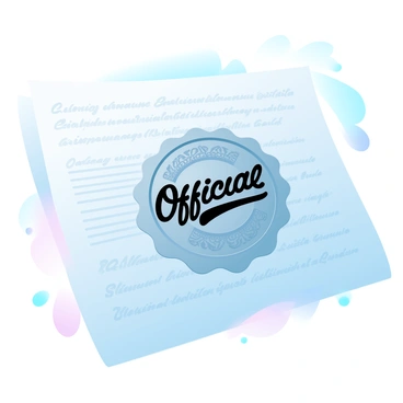 A close-up view of a stamped seal on a formal contract document is displayed prominently. The seal is embossed with intricate patterns and features the text "Official Seal" in the center. The contract document beneath it is slightly textured, with printed lines and signatures visible in the background. The paper exhibits a slight sheen, reflecting the light from above. The overall color scheme consists of gradient pastel colors, adding a soft elegance to the composition.