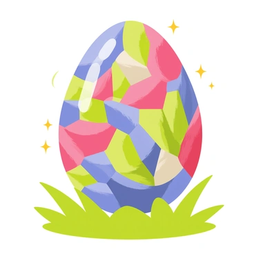 A dragon egg with a shell made entirely of "shimmering gemstones" in various colors, including deep blues, vibrant greens, and fiery reds. The egg has a smooth, oval shape and reflects light in a dazzling array of patterns. Surrounding the egg is a bed of soft, mossy grass that contrasts with the brilliance of the gemstones. Tiny sparkles of light dance around the egg, enhancing its magical appearance.