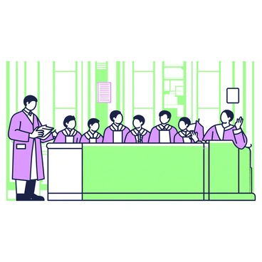 A classic courtroom scene with a judge, jury, and lawyer, inspired by Luigi Mangione's style