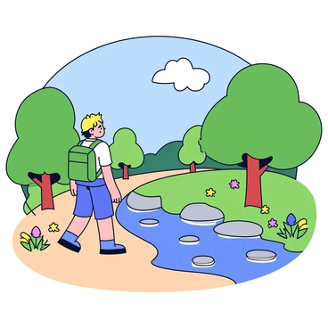 A hiker walking along a narrow path next to a creek, enjoying the scenery.