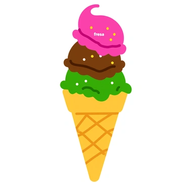 A tall, crispy cone filled with three colorful scoops of ice cream. The first scoop is bright pink with the label "fresa" showcasing a strawberry flavor. The second scoop is a vibrant green with the label "matcha" representing a green tea flavor. The third scoop is a rich chocolate brown with the label "chocolat" indicating a chocolate flavor. Each scoop sits perfectly atop the cone, and there are small sprinkles scattered across the scoops, adding extra texture and color. The cone is displayed against a light, neutral background to emphasize the colorful ice cream.