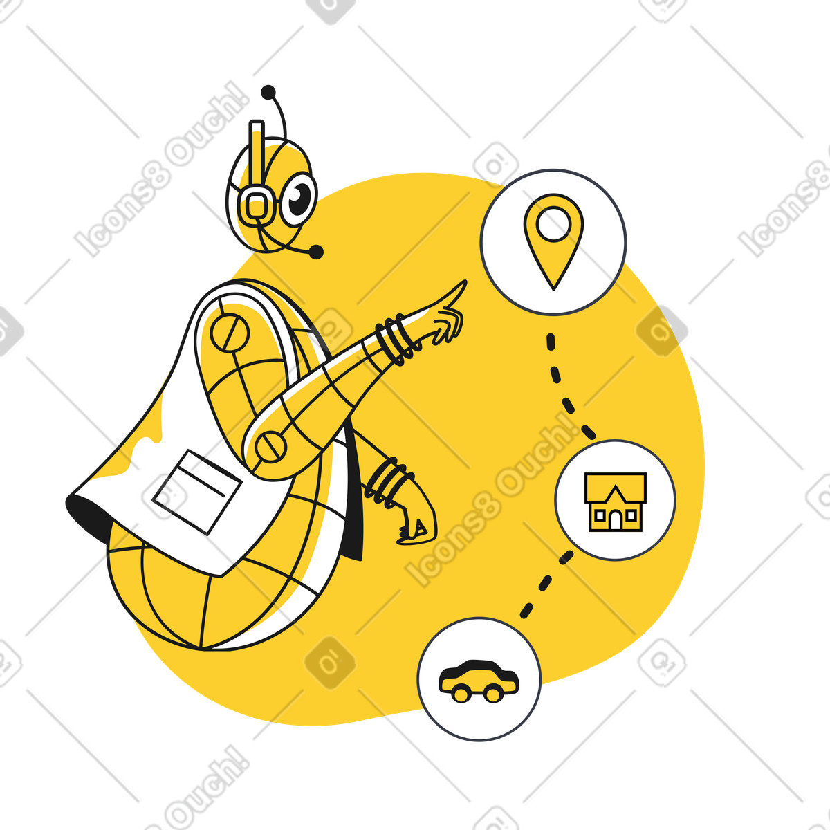 Ilustração de O robô navigator traça a rota em no estilo Taxi para baixar em PNG, SVG
