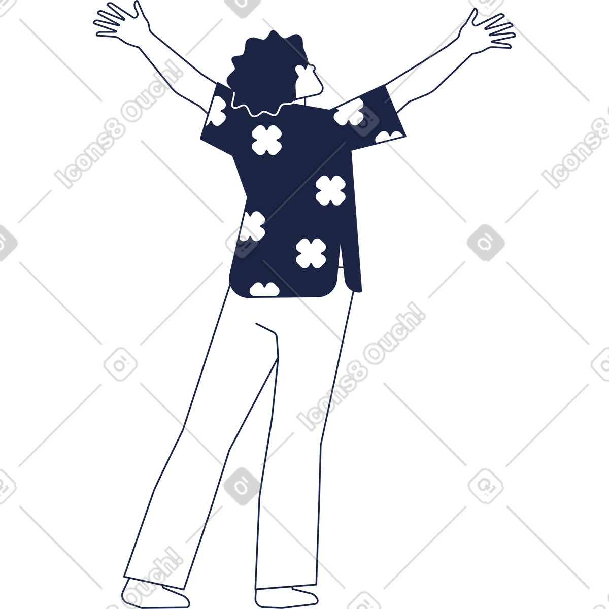 Ilustración Chico con camisa hawaiana levanta las manos en estilo Urban Line a descargar en PNG y SVG