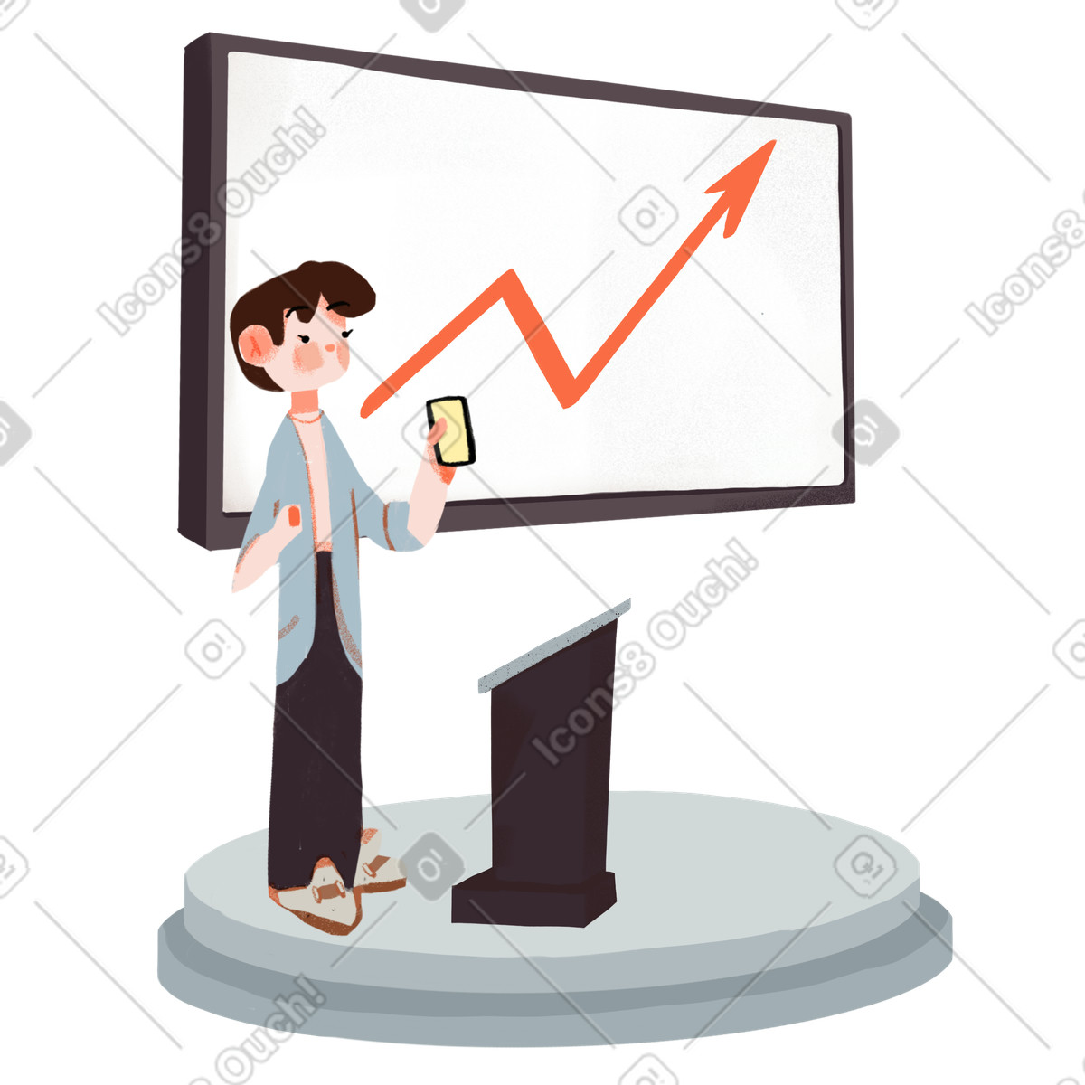 Ikigai スタイルの Boy gives a presentation on stage のイラストをPNG、SVG形式でダウンロード