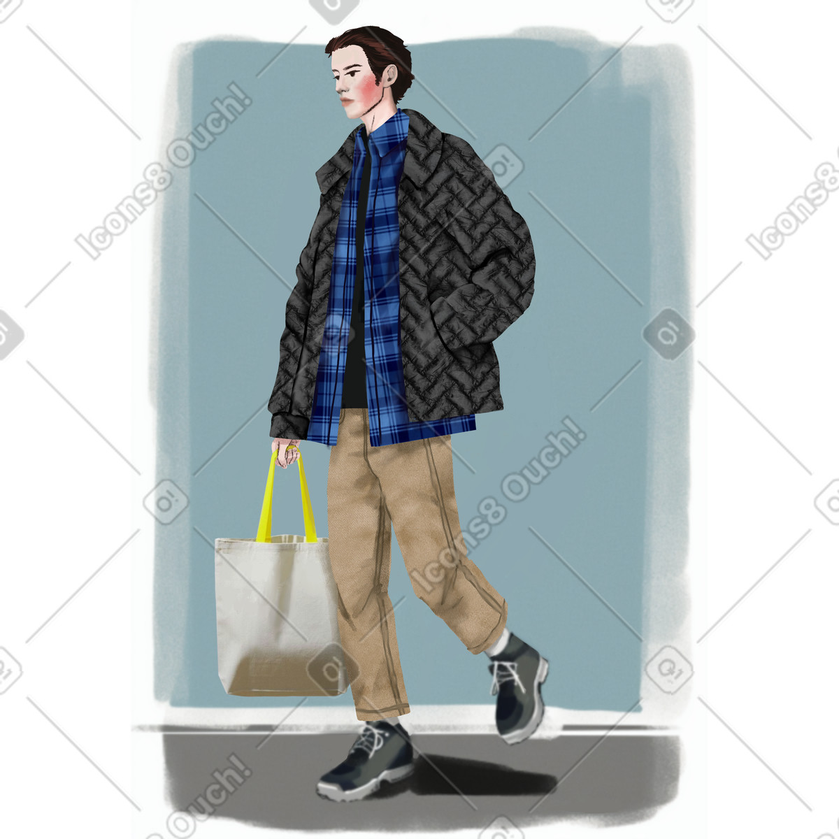 Young man with a shopper illustration in Experimental style download in PNG, SVG