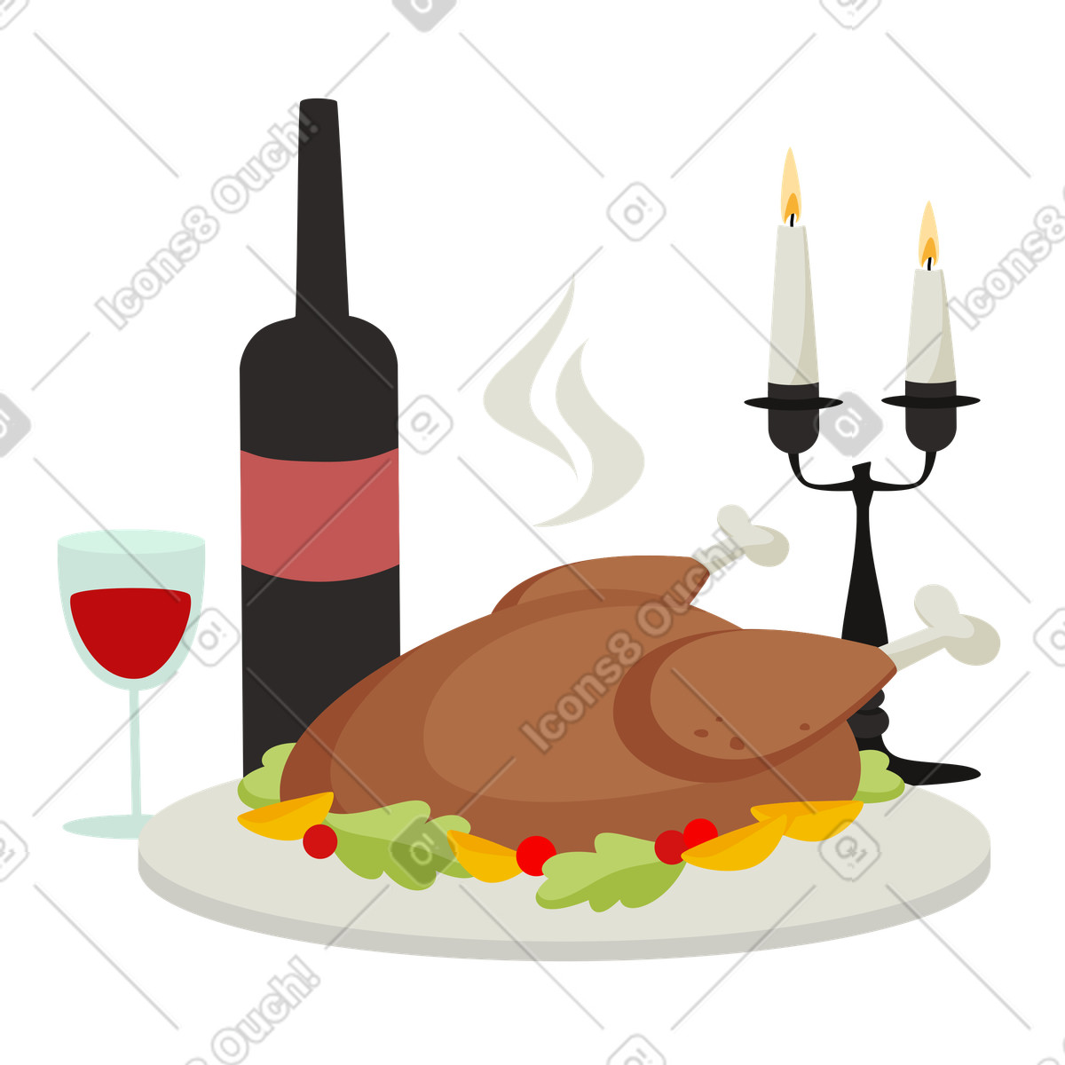 Thanksgiving celebration illustration featuring candles and turkey clipart for culinary projects