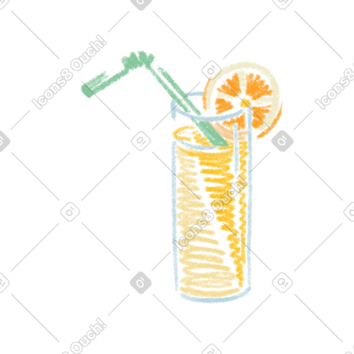Sketchbook スタイルの Glass of orange juice のイラストをPNG、SVG形式でダウンロード