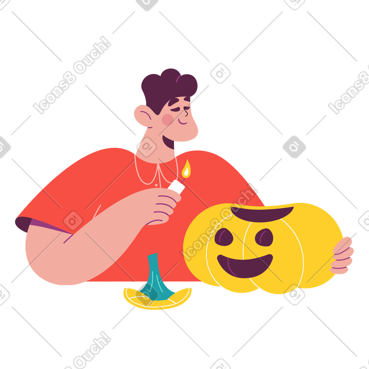 Sammy 스타일의 Lighting carved pumpkin, Halloween preparation 일러스트레이션 PNG, SVG 다운로드