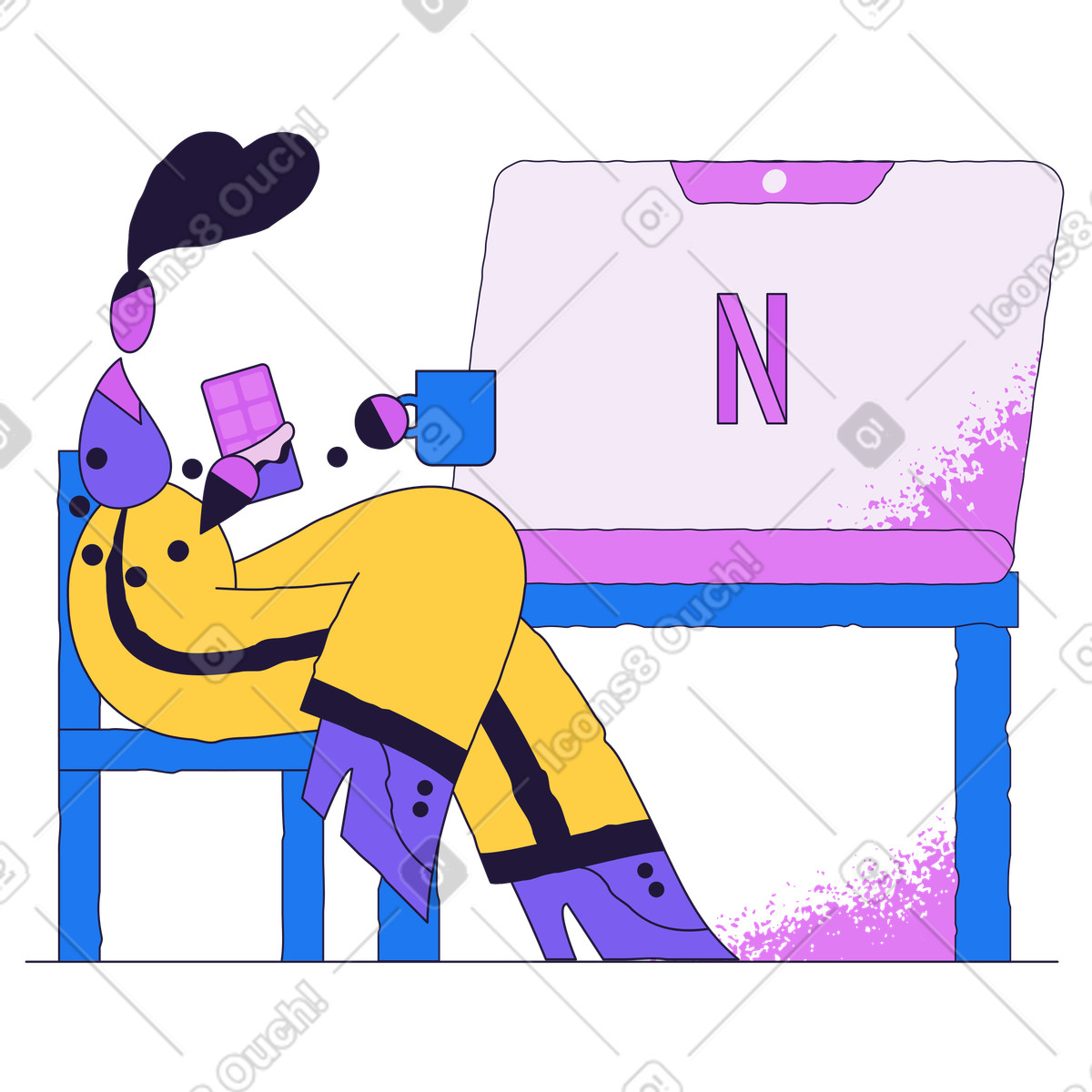 Einen film sehen-Illustration im Conifer-Stil als Download in PNG, SVG