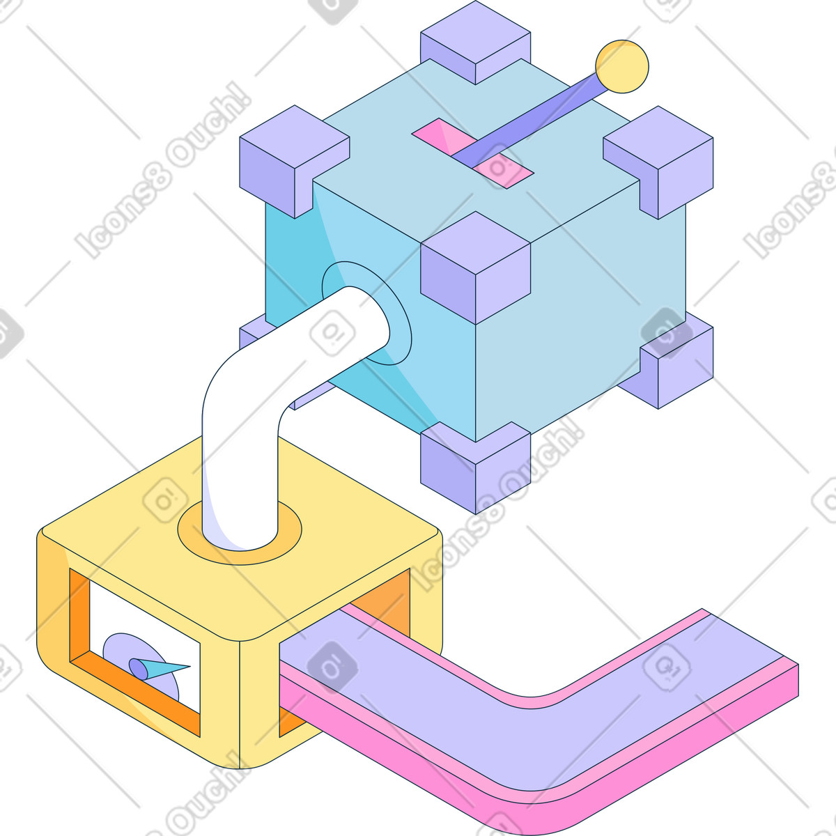 Pipeline with a blockchain mechanism illustration in PNG, SVG