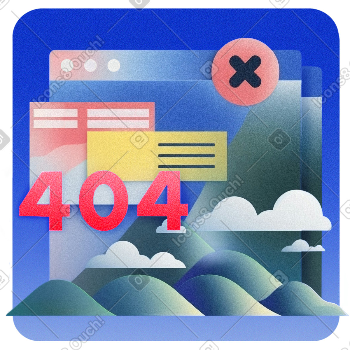 Ilustración Código de error 404, página no encontrada en estilo Grainy a descargar en PNG y SVG