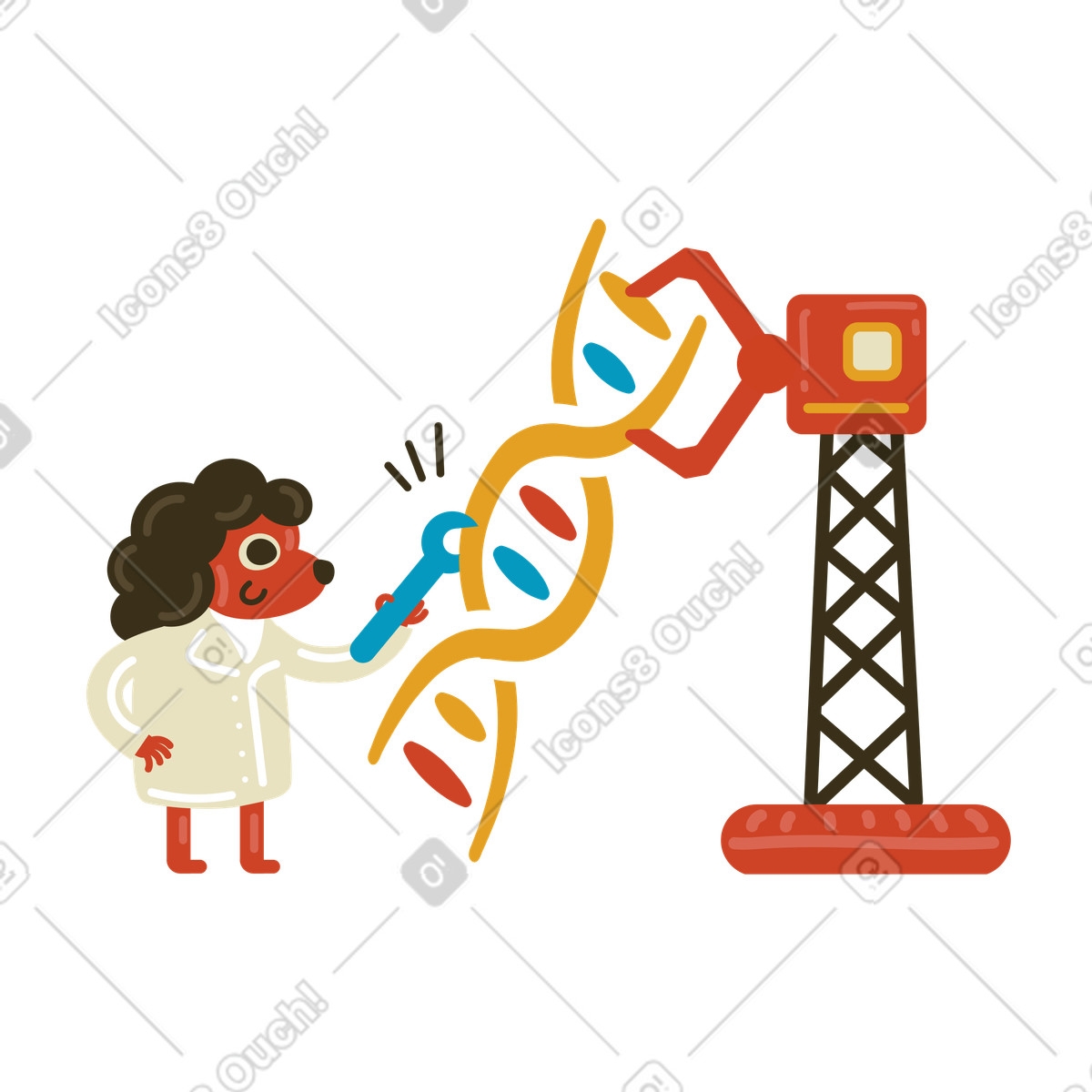 下载 Arabica 风格的 科学家创造新的 dna 链 插画，支持 PNG、SVG 格式