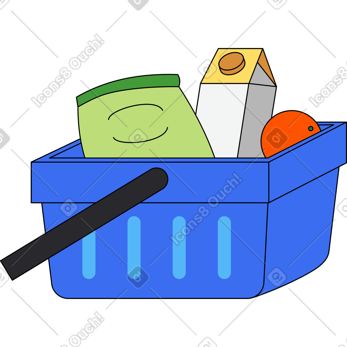 Korb mit essen-Illustration im Kindy-Stil als Download in PNG, SVG