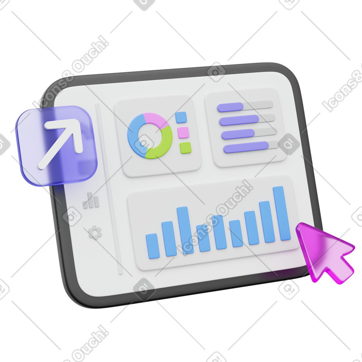 Ilustração de Data metrics screen, Visualization dashboard, Financial analytics display em no estilo 3D Playful para baixar em PNG, SVG