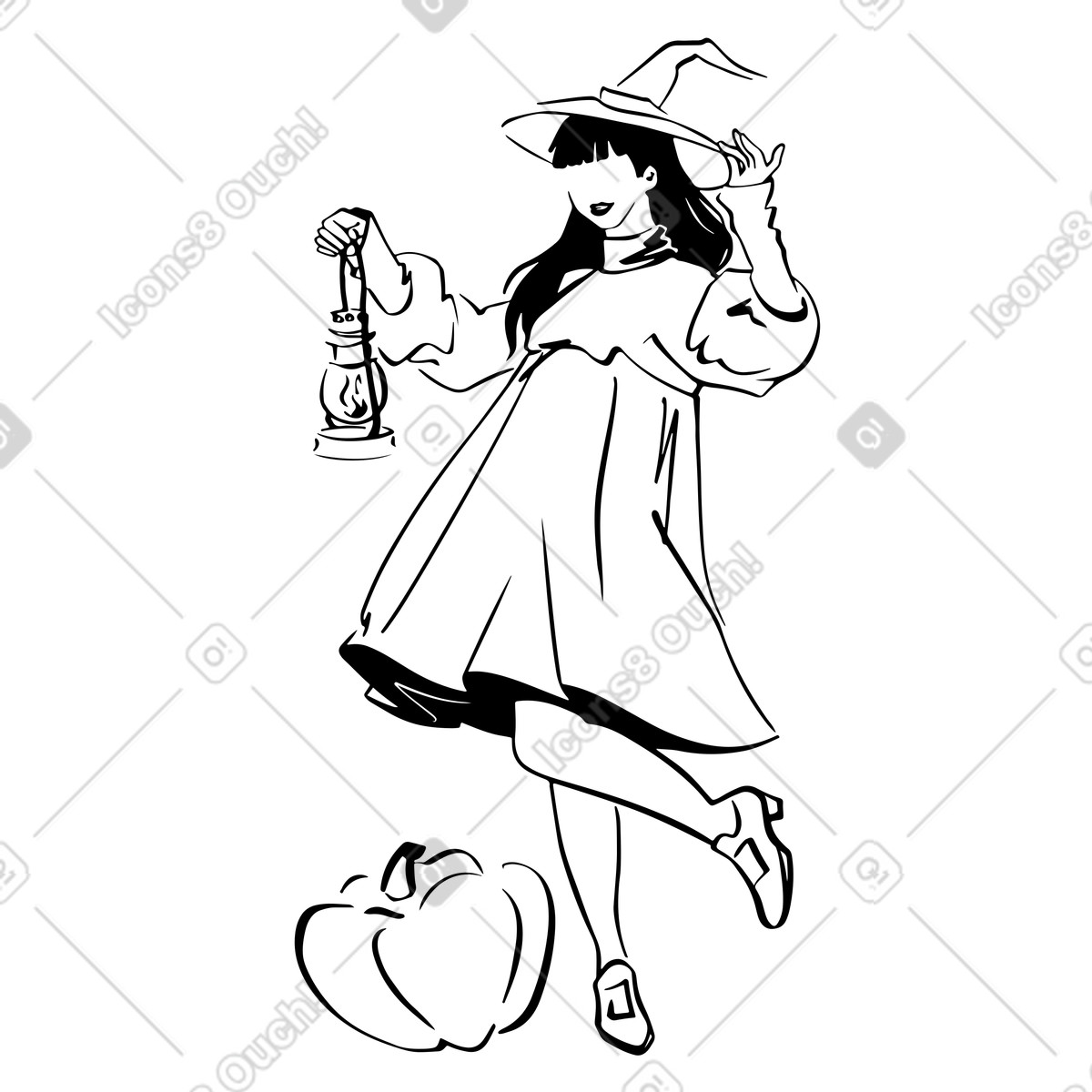 Donna vestita da strega ad halloween illustrazione in stile Line scarica in PNG, SVG