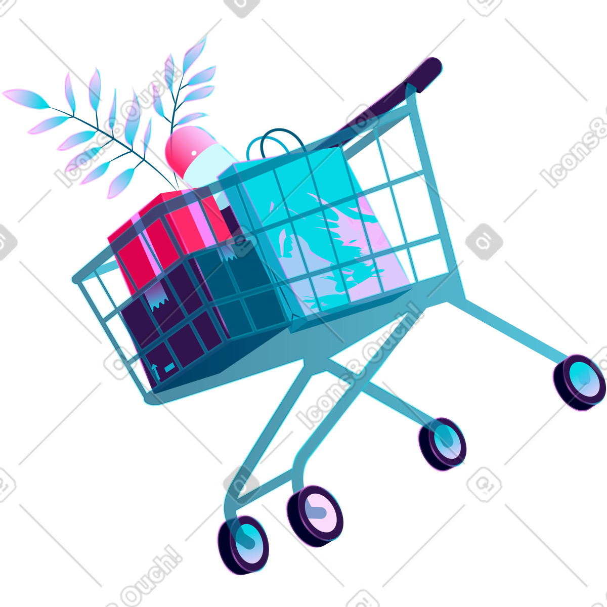 Ilustración Carrito de compras en estilo Neon a descargar en PNG y SVG