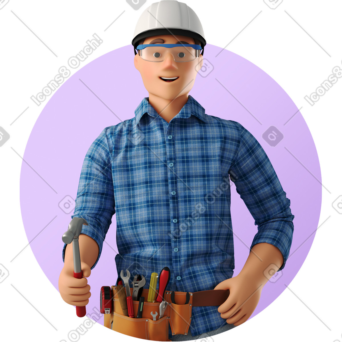 下载 3D Business 风格的 Avatar of man with tools 插画，支持 PNG、SVG 格式