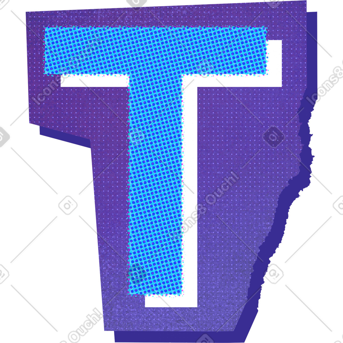 Paper Cut 스타일의 Collage capital letter t 일러스트레이션 PNG, SVG 다운로드