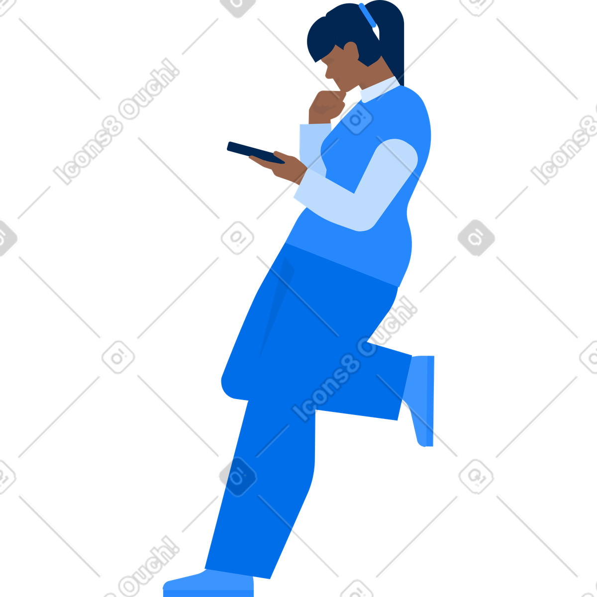 Иллюстрация Woman with smartphone in her hand stands on one leg в стиле Urban — скачать в форматах PNG, SVG