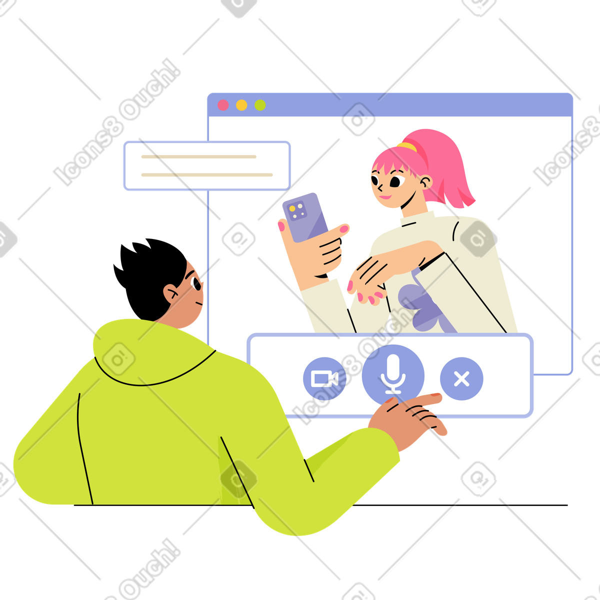 People in video call window, Online meeting and remote communication illustration Juicy style download PNG, SVG