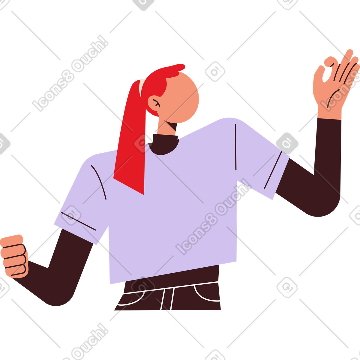 Ilustração de Mulher olhando para longe e mostrando um gesto com a mão ok em no estilo Folks baixar em PNG, SVG