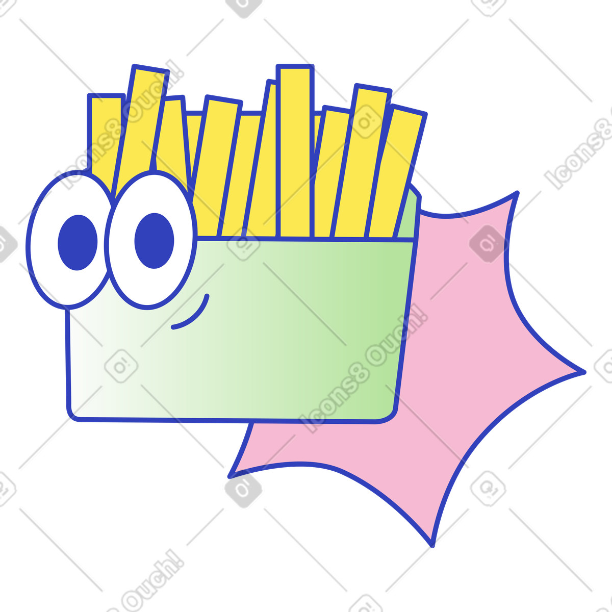 Ilustración Fries box with big eyes and pink comic style burst en estilo Eyeful a descargar en PNG y SVG