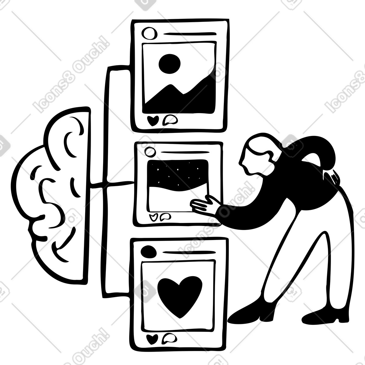 Woman's feed and the social media algorithm illustration in Journal style download in PNG, SVG