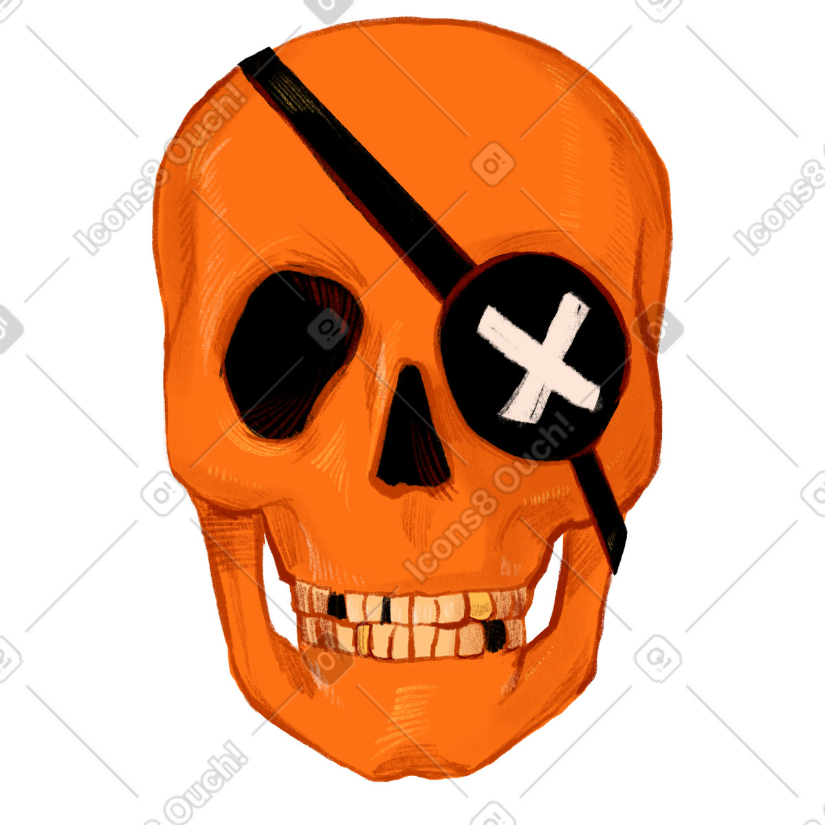 Illustration Crâne d'halloween avec cache-œil dans le style Experimental à télécharger aux formats PNG, SVG