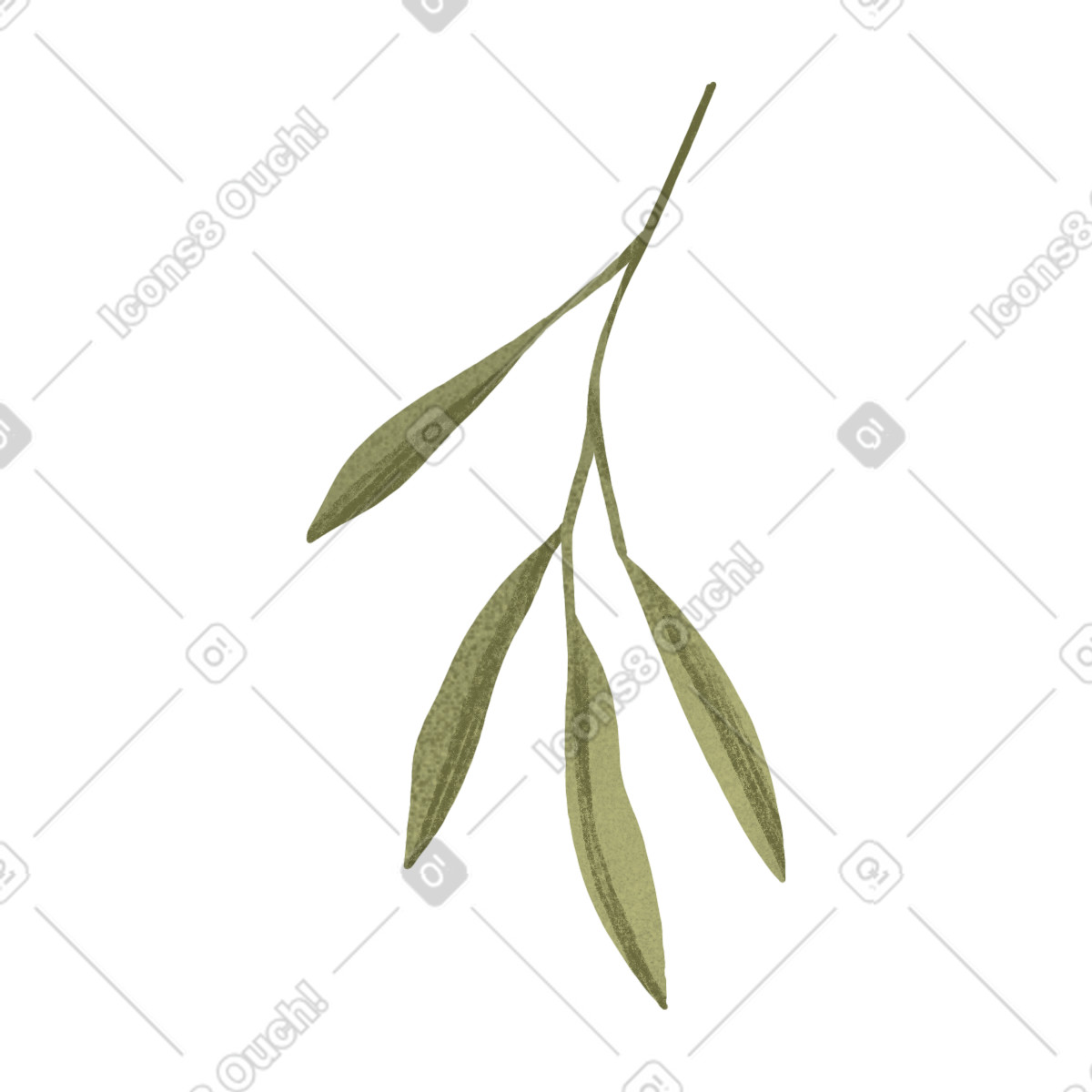 Small green branch with leaves illustration in Floral style download in PNG, SVG