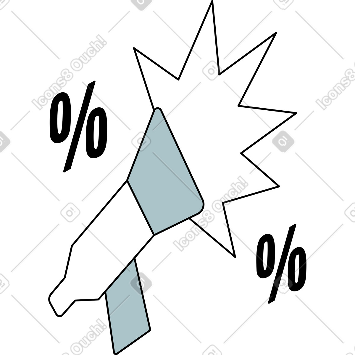 Ilustración Megáfono y signos de porcentaje en estilo Isometric a descargar en PNG SVG