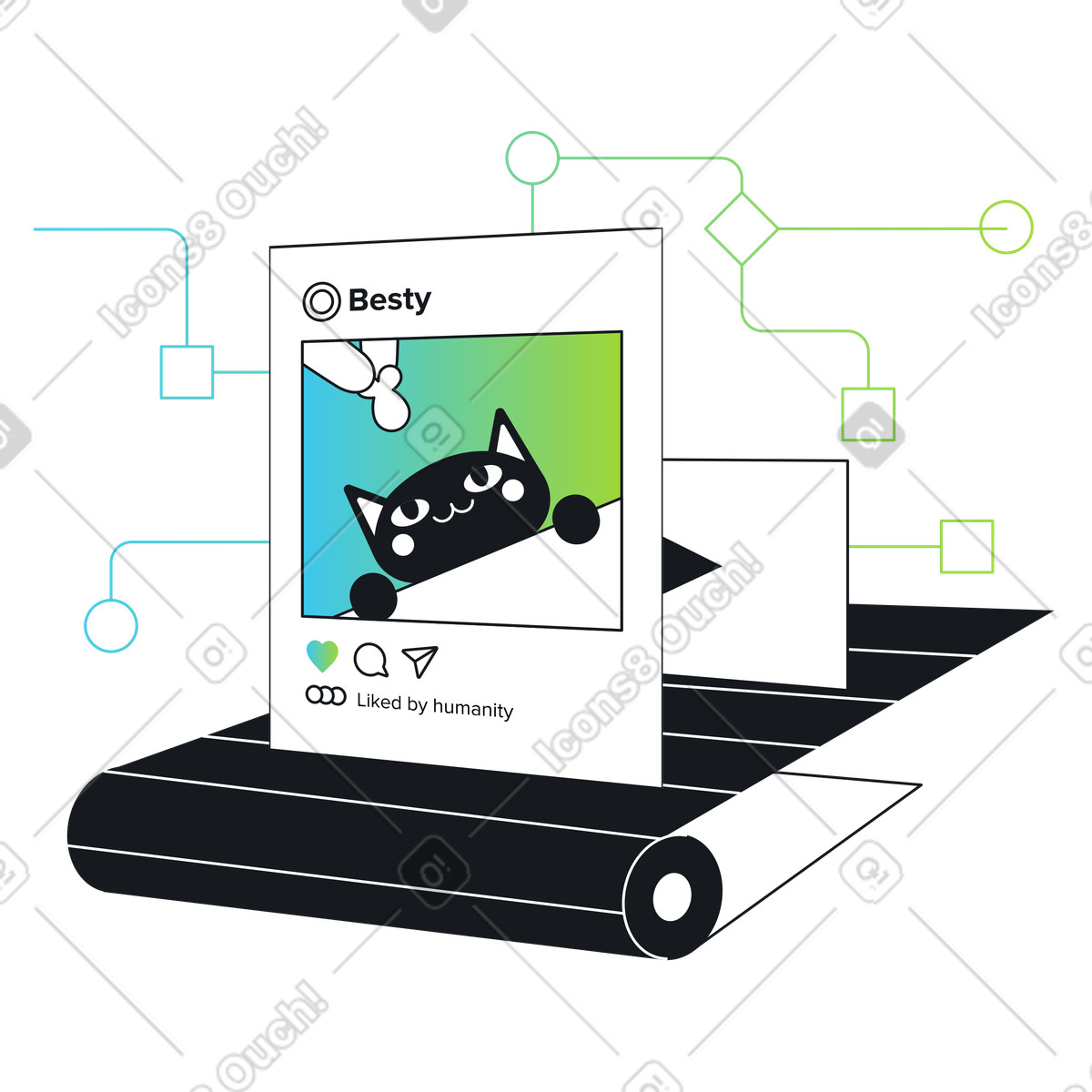 Cat photo moving through algorithm workflow, Social media feed ranking and distribution illustration in Breeze style download in PNG, SVG