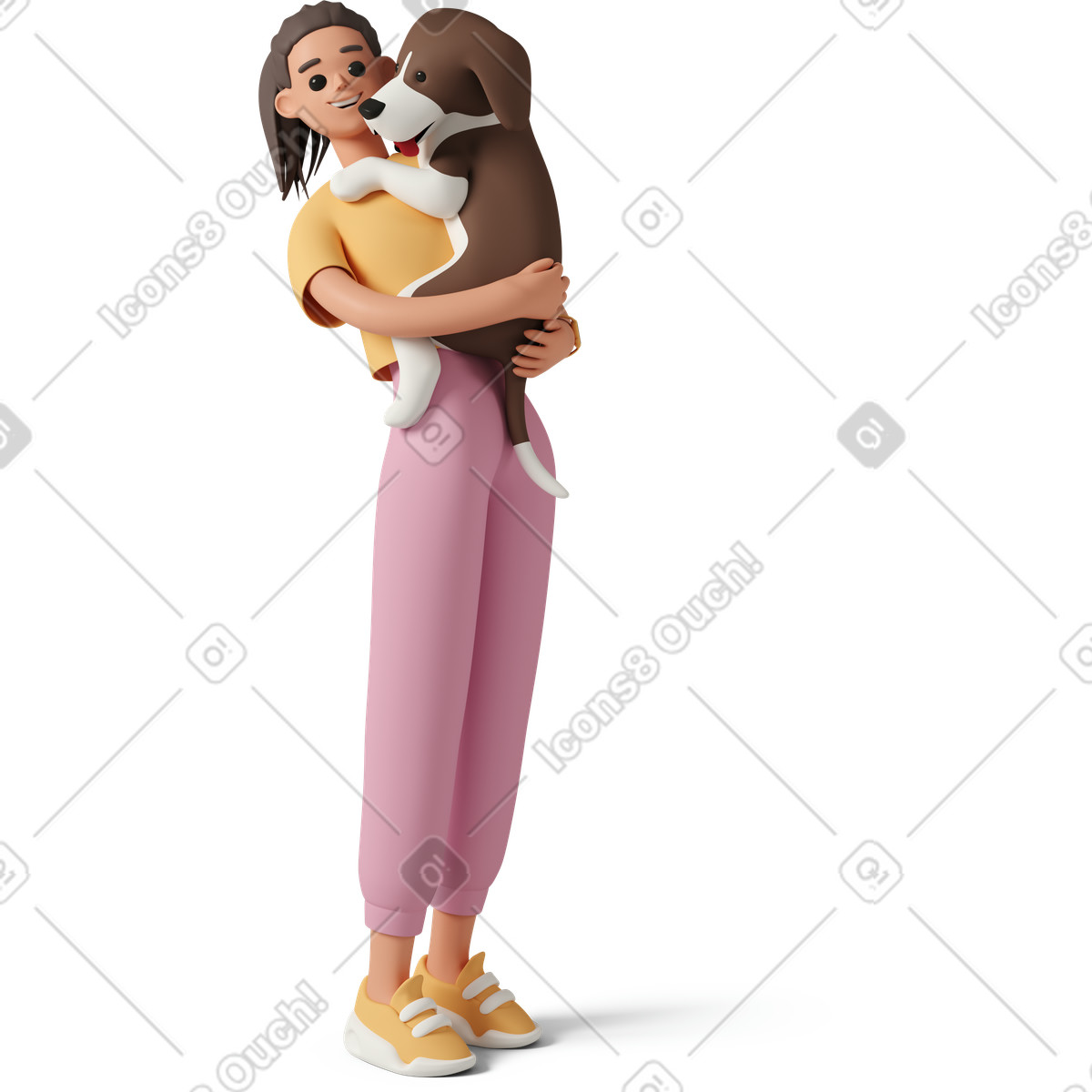Ilustración Niña, posición, y, tenencia, perro en estilo 3D Casual life a descargar en PNG y SVG