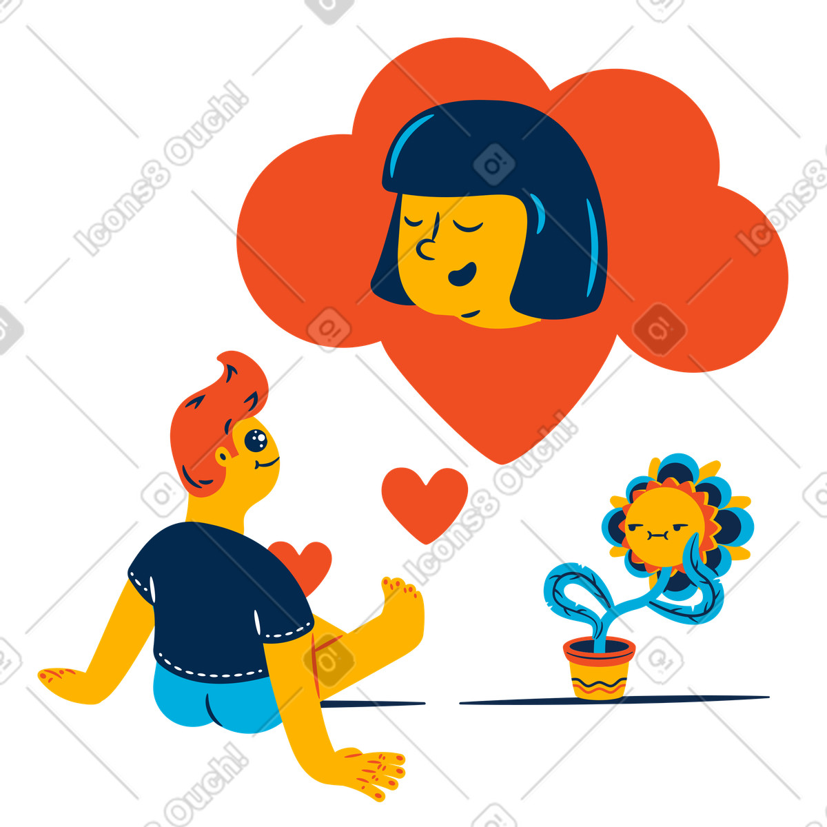 Thinking about love illustration in Flame style download in PNG, SVG