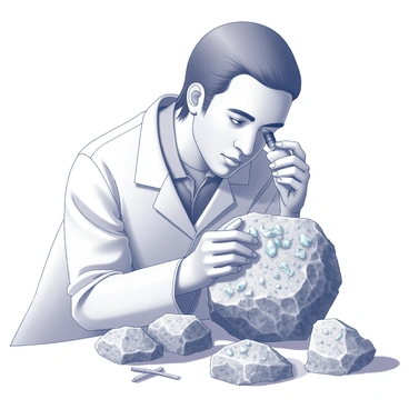 A geologist using a loupe to study the crystal formations in a rock sample