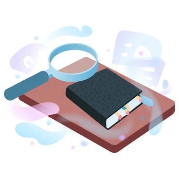 A matchbook with a dark, textured cover is lying on a wooden table. The matchbook is slightly open, revealing a few matches inside. A sleek magnifying glass is positioned beside the matchbook, reflecting the faint light in the room. Shadows stretch across the table, creating an atmosphere of intrigue. The background features hints of blurred outlines that suggest an old-fashioned detective's office, enhancing the mysterious vibe of the scene.