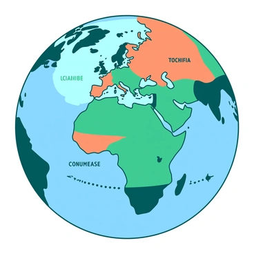 A vibrant illustration depicting a top view of the Earth with each continent in a distinct position over different timeframes. The continents are represented in various shades of "teal" and "orange," showcasing their gradual movement across the globe. Small arrows indicate the direction of drift, while a timeline at the bottom highlights significant eras over millions of years. The oceans are a contrasting color, providing a clear separation from the continents, and the visual transitions smoothly illustrate the gradual changes in their formation and position.
