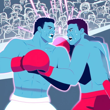 A slow-motion effect of a powerful knockout punch connecting with an opponent