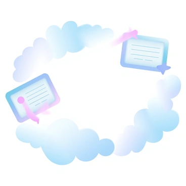A sky filled with fluffy clouds in soft pastel shades creates a dreamy atmosphere. Several certificates are floating gently among the clouds, resembling colorful balloons. Each certificate has distinct shapes and borders, showcasing various achievements and accolades. The sunlight filters through the clouds, casting a warm glow over the scene, enhancing the whimsical feel of the image.
