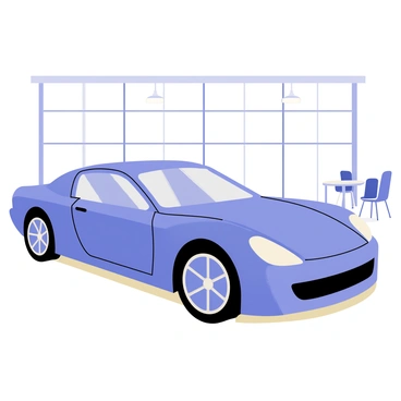 A sleek car displayed in a modern showroom with bright overhead lights