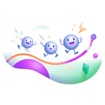 A modern pastel illustration depicting several cartoon-style electrons with smiling faces, joyfully dancing along a wavy wire. The wire is illustrated in a vibrant color, meandering from left to right across the image. Surrounding the wire are small sparkles and motion lines to emphasize the movement of the electrons. Some electrons are shown mid-leap, while others are in different poses, capturing a sense of dynamic dancing. The background is a soft gradient, enhancing the lively nature of the scene.