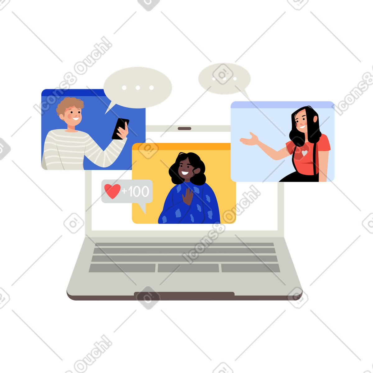 Freunde haben in einem video-chat angerufen-Illustration im Lagom-Stil als Download PNG, SVG