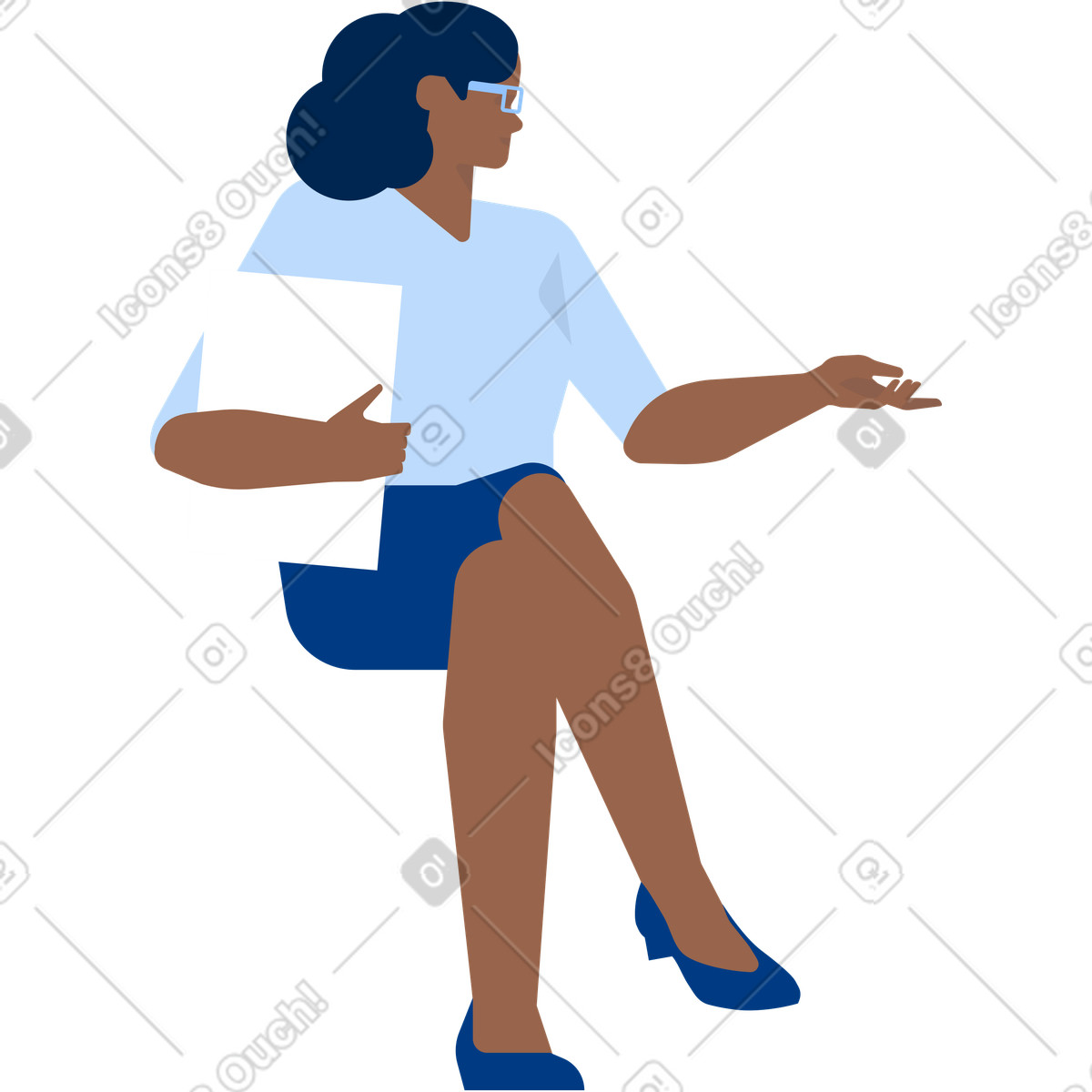 Ilustración Psicóloga se sienta y explica en estilo Urban a descargar en PNG SVG